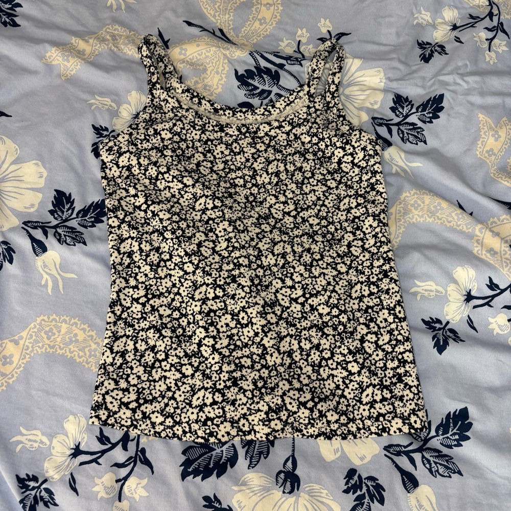 Dark Blue and White Floral Old Navy Tank Top